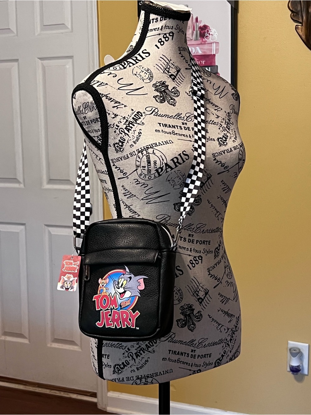Tom and Jerry NWT  Black vegan leather Crossbody Bag unisex Casual Shoulder Bag - Picture 14 of 15